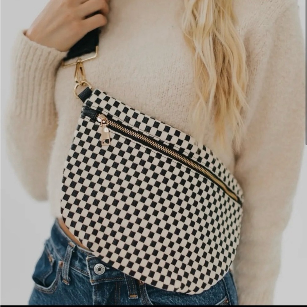 Checkered Woven Bum Bag Black & White
